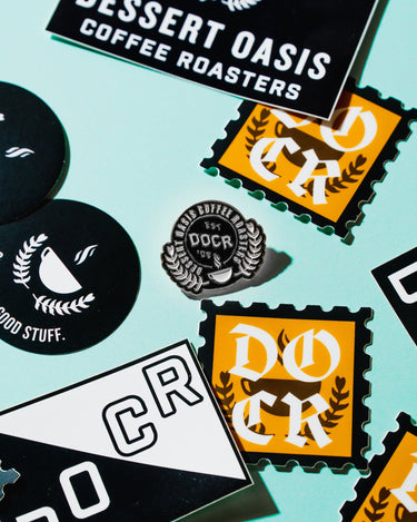 Essential DOCR sticker + button + pin pack - Dessert Oasis Coffee Roasters