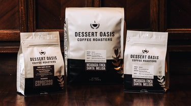 Image of our House and Espresso 12oz and 5lb bags