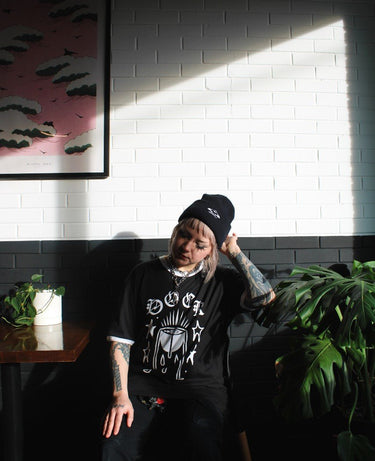 DIVINE CAFFEINATION RINGER TEE - Dessert Oasis Coffee Roasters